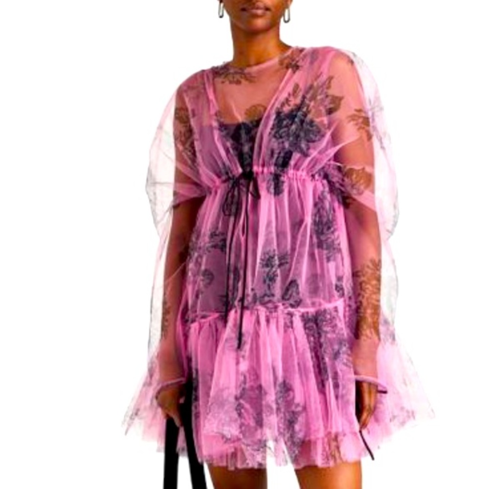 Philosophy di Lorenzo Serafini 🖤 Gathered Floral Pink - Tulle Mini Dress